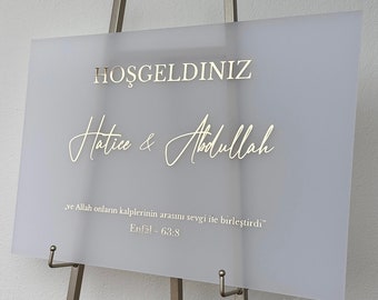 Gepersonaliseerde welkomstbord / ontvangstplaat voor verloving / henna / bruiloft / Söz / Kiz issteme / Nikkah 40 x 60 cm mat mat