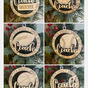 Coach Wooden Ornament or Car Charm, multiple sports available