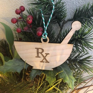 Pharmacy Mortar and Pestle Christmas Ornament, Can be Personalized