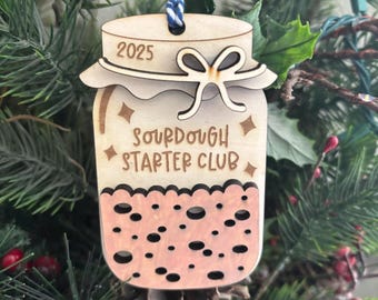 Sourdough Starter Themed, Wooden Christmas Ornament, Car Charm