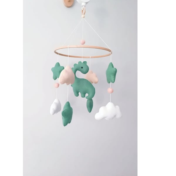 Dinazor mobil,dinosaur pattern,dinosaur baby mobile,with cloud , dino nursery decor,green dinosaur,dinosaur ornaments,dinosaur room decor