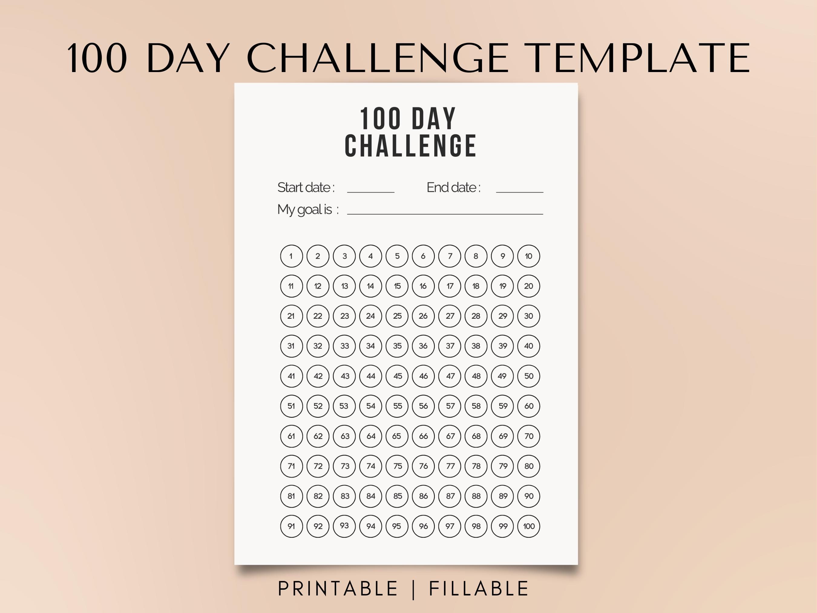 100 Days Challenge Tracker: Printable Habit & Fitness Goal Planner ...