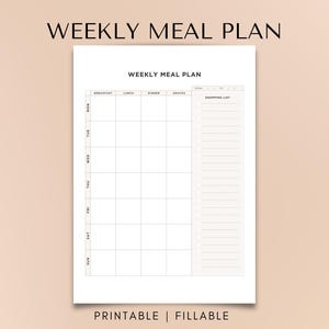 Planer posiłków do druku Tygodniowy plan posiłków 7-dniowy planer menu Planer menu na poniedziałek Planer menu na niedzielę Planer przygotowywania posiłków