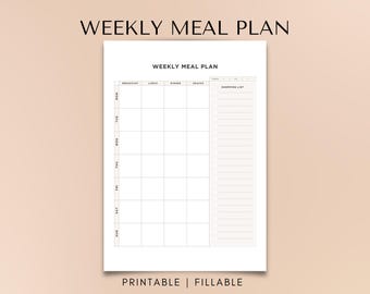 Printable Weekly Meal Planner: Menu & Grocery List (Digital Download)