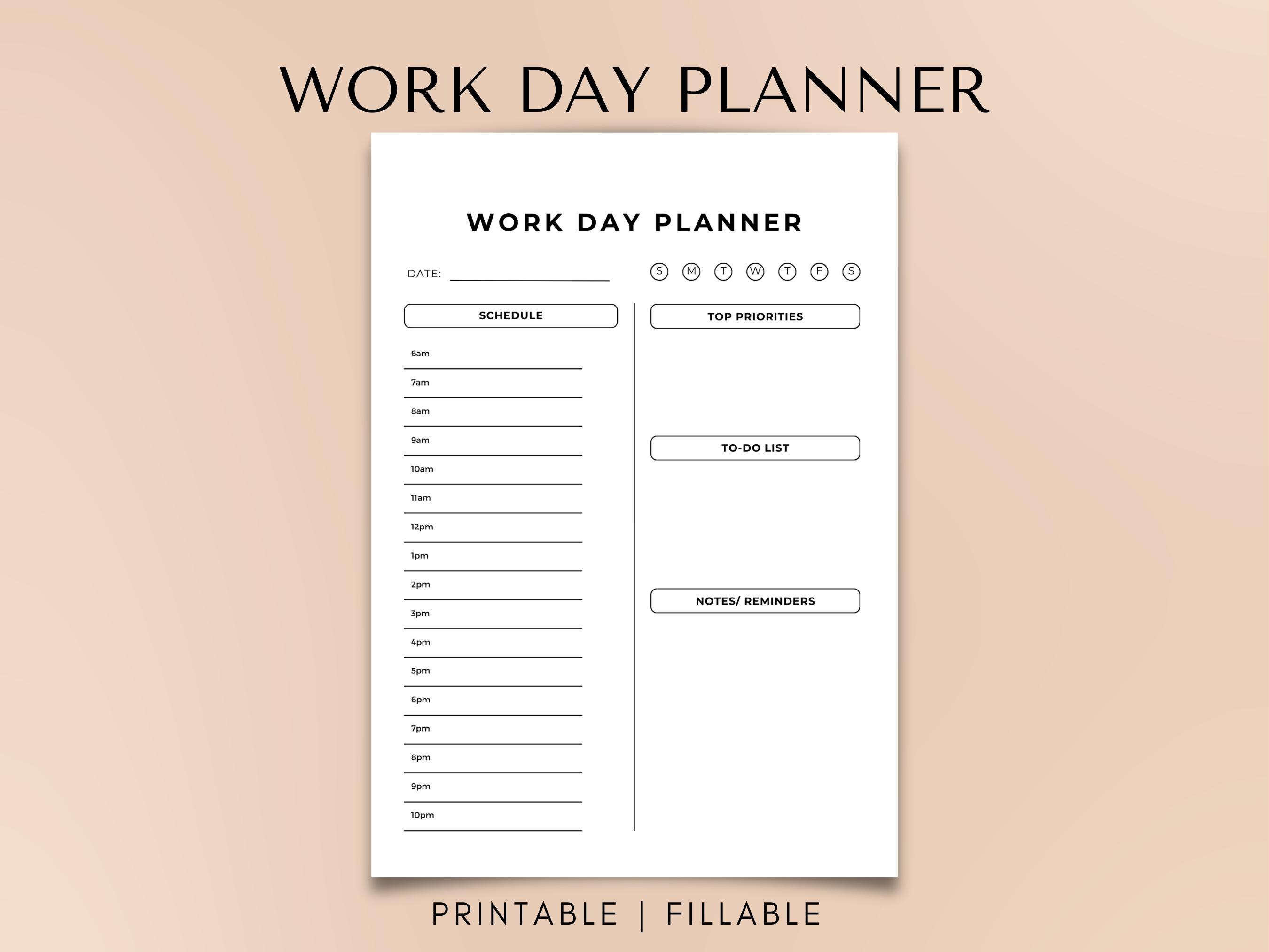 Work Day Planner: Printable Daily Schedule Template (A4, A5, US Letter ...