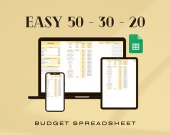 50/30/20 Monthly Budget Planner: Google Sheets Template (Digital Download)