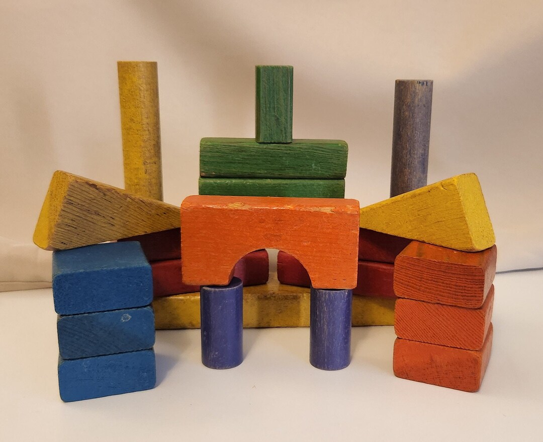 Vintage Colored Wooden Blocks Etsy