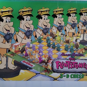 The Flintstones Chess Set - 1993 cartoon hanna barbera vintage 90s toy pvc pieces fred wilma pebbles dino barney rubble betty bamm-bamm