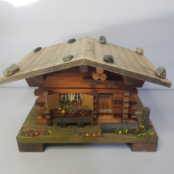 Vintage Wooden Swiss Chalet Cottage Music Box