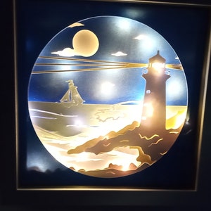 Lampka nocna w kształcie latarni morskiej, Light Box, scena w kształcie latarni morskiej, zasilana bateriami, z możliwością wyboru koloru wykończenia ramy