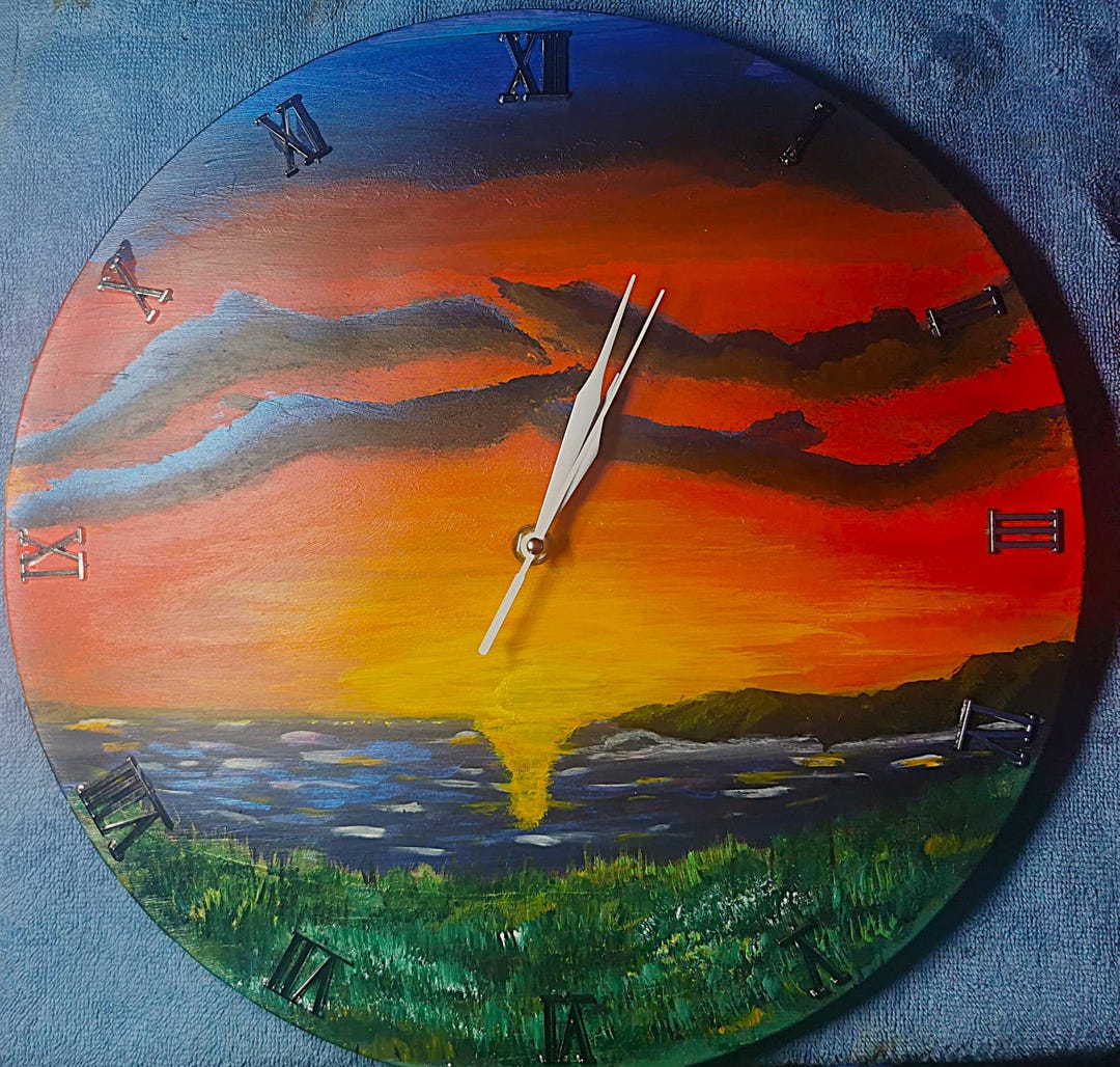 Large Wall Clock, Sunset Scene, Handmade and Hand Painted, Celebrating ...