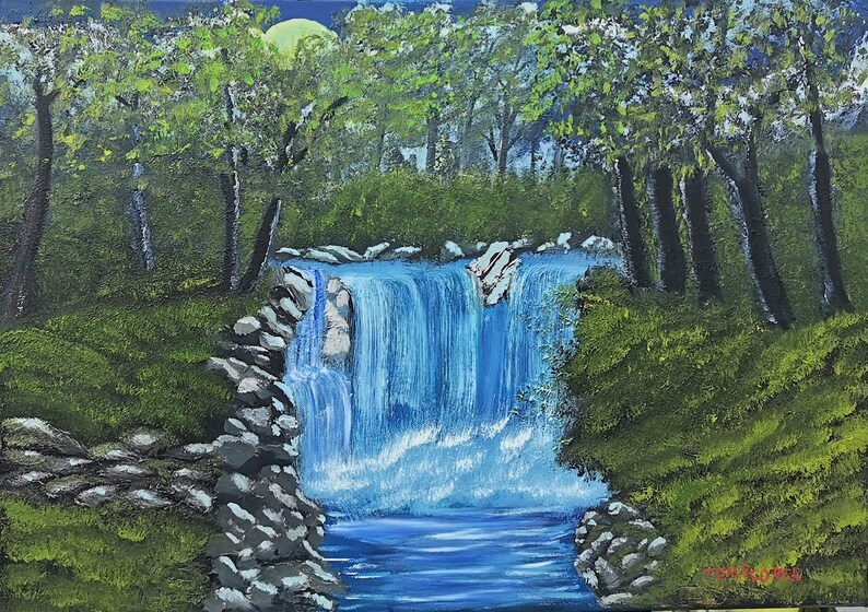 Landscape, Forest Waterfall Original Oil Painting on Canvas - Etsy