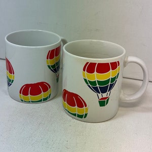 1980s FTD Balloon Mugs – Rainbow Hot Air Balloon Coffee Cups, Set of 2, Vintage Ceramic Pair