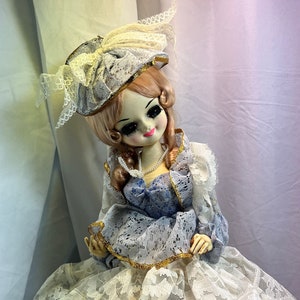 Vintage 1970s Bradley-Style Boudoir Doll – 19&quot; Stockinette Display Doll in Lace Gown & Hat, Large Collectible