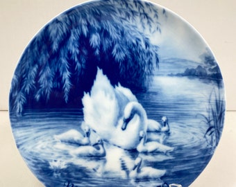 1970 Royale  Cobalt Blue Winter Mother's Day Swan Plate