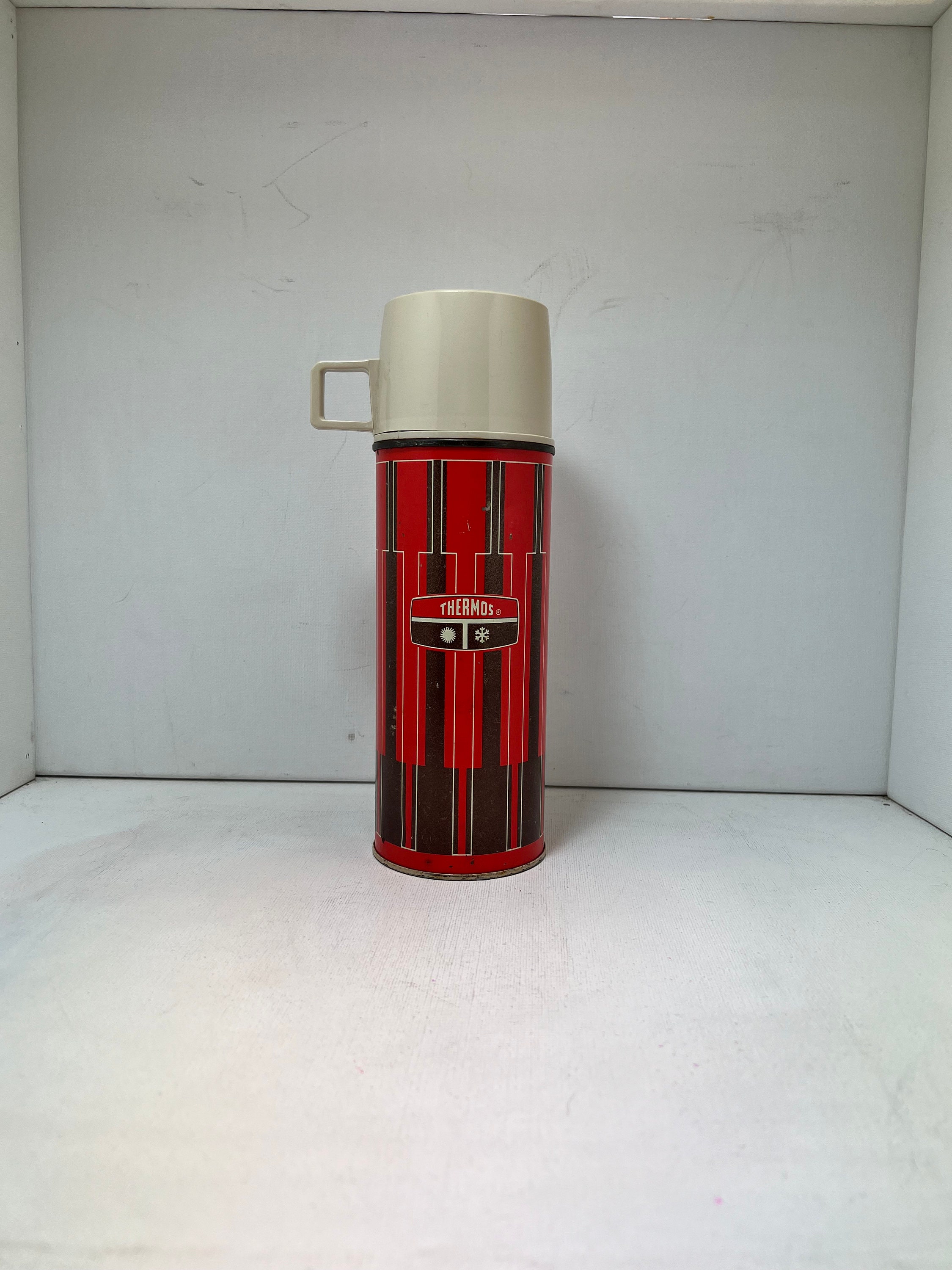 Vintage 12 swallow brand large red metal soup thermos wide mouth