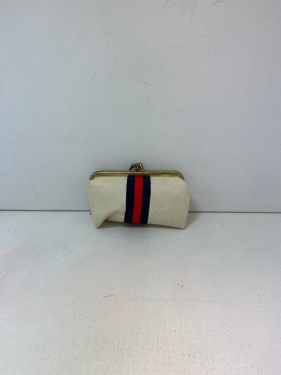 Vintage 1960s Travel Sewing Manicure Kit Kiss Lock Case Mirror Scissors Tools Gold Frame