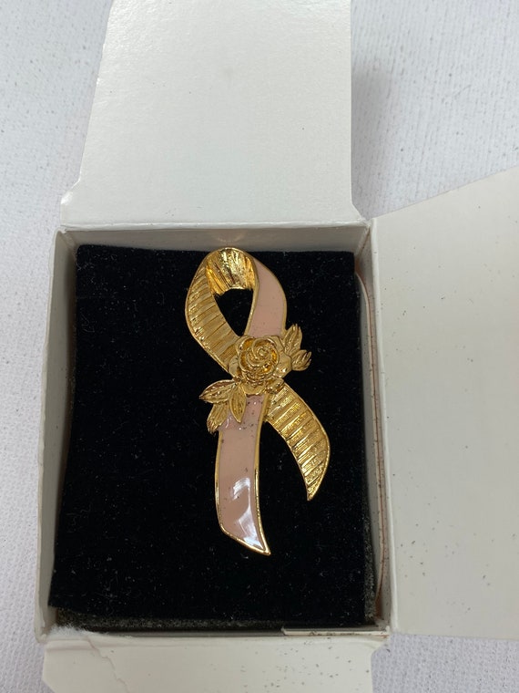 1990s Avon Gold & Pink Breast Cancer Pin - image 2