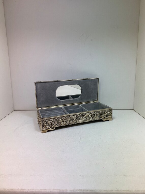 1992 Godinger SilverPlated Ornate Jewelry Box Gray… Gem