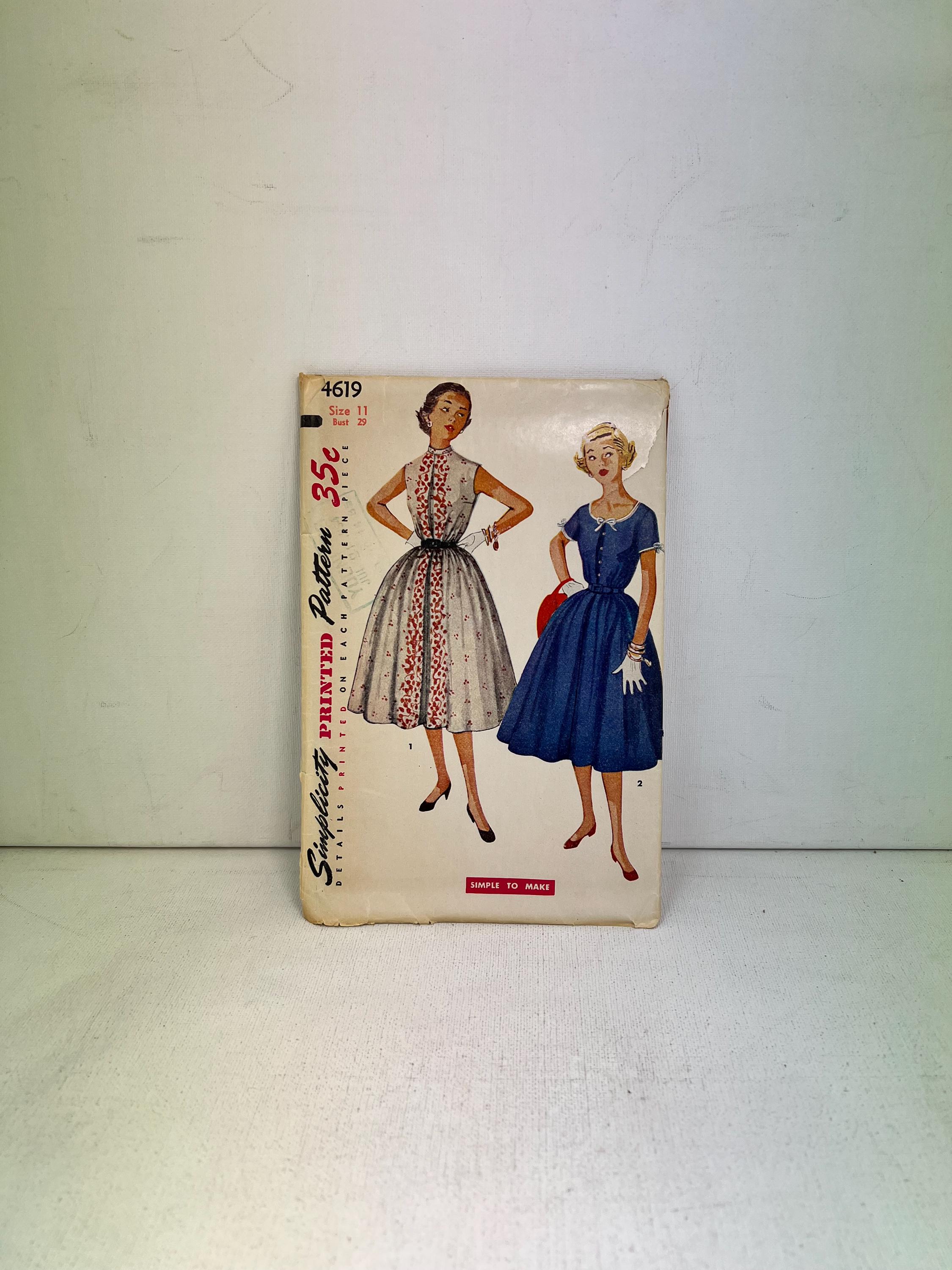 Vintage Simplicity 4619 Sewing Pattern – 1950s Dress – Size 11, Bust 29" – Cut (Not to Size)