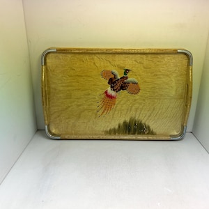 Hand-Painted Wood Pheasant Serving Tray - 15.5" Vintage Rustic Decor