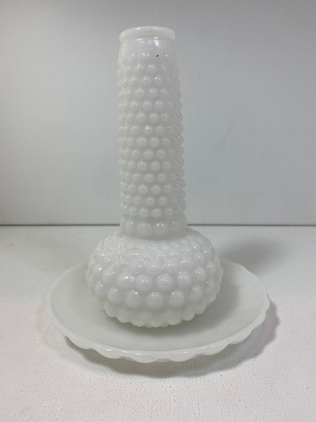 1950's Hobnail Milk Glass Bud Vase With Saucer Etsy