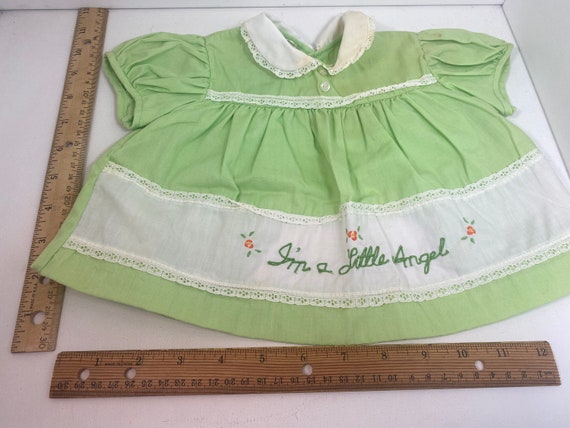 1970s "I'm a Little Angel" Sage Green Dress & Pan… - image 9