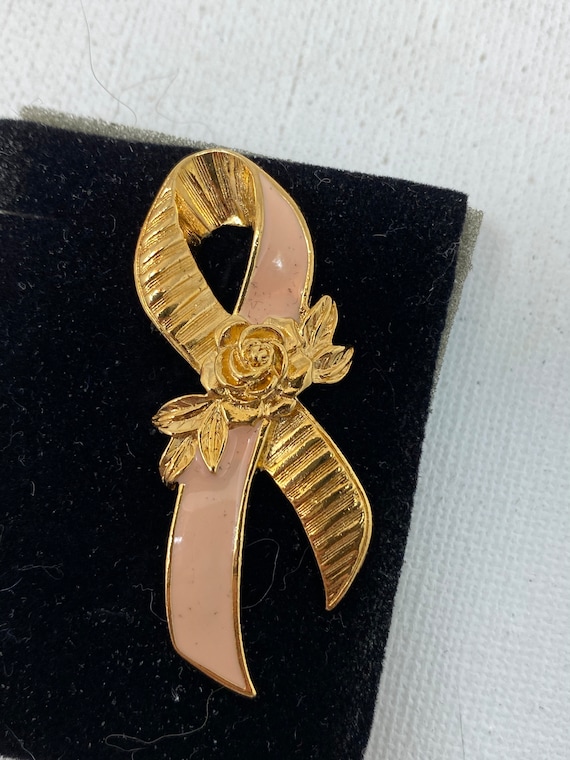 1990s Avon Gold & Pink Breast Cancer Pin - image 1