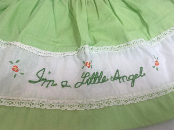 1970s "I'm a Little Angel" Sage Green Dress & Pan… - image 3