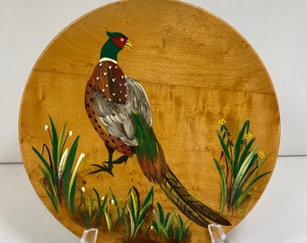 1974 'Margaret' Pheasant Hand-Painted Wooden Plate