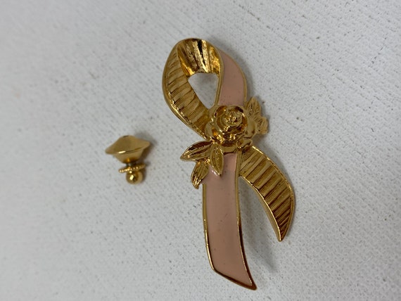 1990s Avon Gold & Pink Breast Cancer Pin - image 3