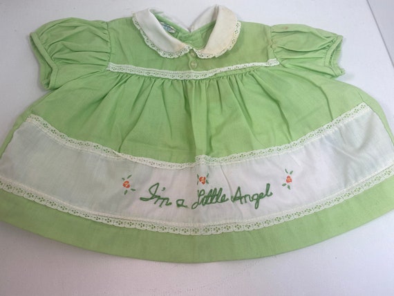 1970s "I'm a Little Angel" Sage Green Dress & Pan… - image 2