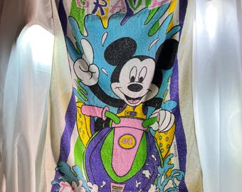 Vintage 90s Mickey Mouse Brave the Wave Disney Beach Towel Jet Ski Retro 28x50 Collectible