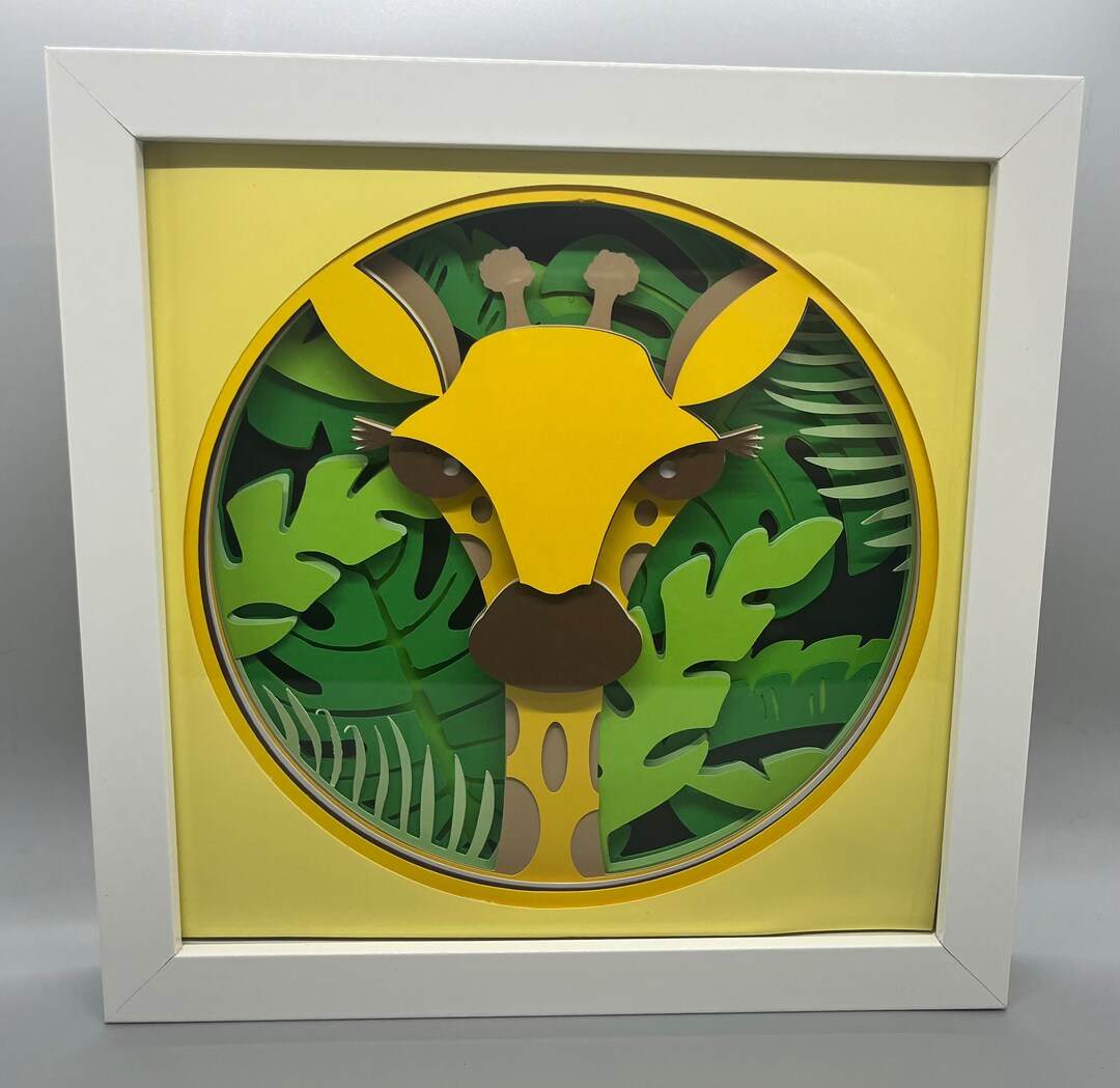 Giraffe Shadow Box, Jungle Safari Wall Art, Jungle Nursery, Layered Paper Art, Gift for Baby