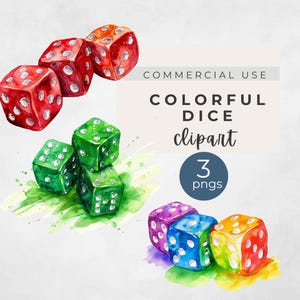 Bunco Clipart, Aquarell bunte Würfel png, Würfelspiel, Junggesellinnenabschied, Mädelsabend, transparente pngs, kommerzielle Nutzung, Spieleabend
