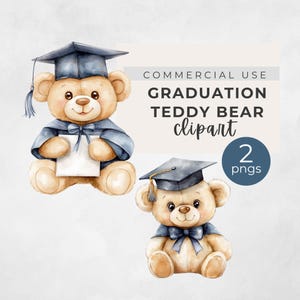 Graduation Bear Clipart , Kindergarten Graduation Clipart, Preschool Graduation 2025, watercolor teddy bear cap and gown, transparent pngs