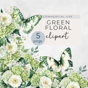 Smaragdgroene bloemen clipart, aquarel hortensia en pioenrozen boeket, florale illustraties, transparante png, commercieel gebruik clipart
