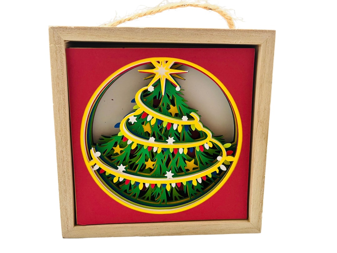 Christmas Tree Shadow Box, Layered Paper Art, Office Desk Decor