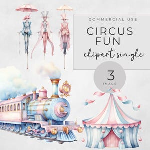 Pastelcircus clipart, circus aquarel clipart, blauwe en roze trein png, pastel carnaval clipart, transparante pngs, commercieel gebruik