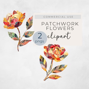 flower patchwork clipart, watercolor flower transparent png, commercial use clipart, patchwork clip art, patchwork quilt png