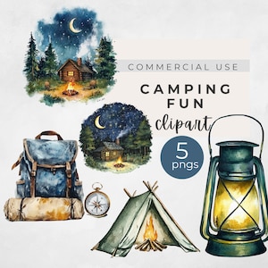 Clipart camping sur le thème, aquarelle camping clipart, clipart camp bachelorette, png transparents, usage commercial