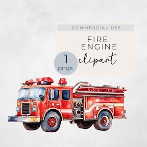 Fire Engine Nursery Clipart png, watercolor firetruck birthday, first station clipart, fire engine png, commercial use clipart