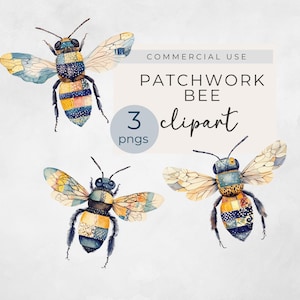 patchwork bee clipart, watercolor bee transparent png, commercial use clipart, patchwork clip art, patchwork quilt png