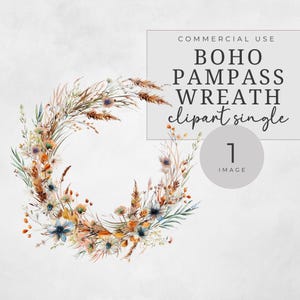 Bohemian Pampas Wreath Clipart, pampas png,  transparent pngs,  boho floral wreath png , boho wall art pampas , natural wreath clipart,