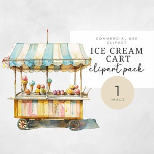 Ice cream cart clipart, watercolor clip art, ice cream truck graphic, clip art for commercial use, Transparent pngs, Ice Cream Party