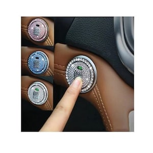  Car Bling Crystal Rhinestone Engine Start Ring Stickers, 1  Single Drainage Drill and 1 Double Drainage Drill Car Start Button Cover,  Key Ignition Knob Bling Ring Decals, Bling Car Accessories(Black) 