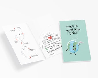 Gratuity Thank You Card + Tip Envelope: Christian Outreach Tool | Travel Theme for Tipping Service Workers | Pocket for Cash Tip/Gift Card