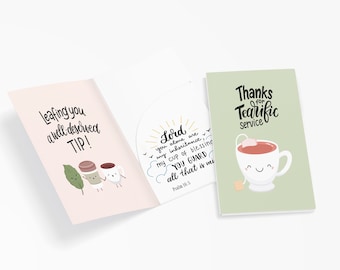Thank You Tip Greeting Card + Gratuity Envelope for Barista/Café/Tea Shop/Coffee House Staff | Christian Outreach Tool: Holds Cash/Gift Card