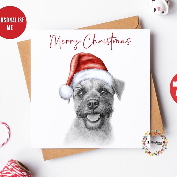 Multipack Personalised Sketchy Border Terrier Christmas Card l Dog Lover Festive Card l Santa Dogs l Dog Mama