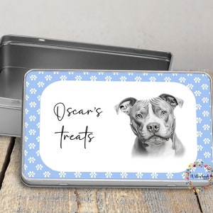 Personalised Pitbull DogTreat Tin l Puppy Treats l Dog Lover l New Puppy Gift l Dog Biscuit Storage Blue